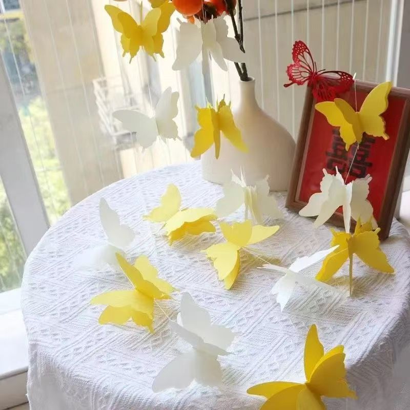 3pcsX2.2m Wedding Room Bedroom Wedding Living Curtains Long Happy Character Latte Flower Decoration Arrangement 3D Set Butterfly