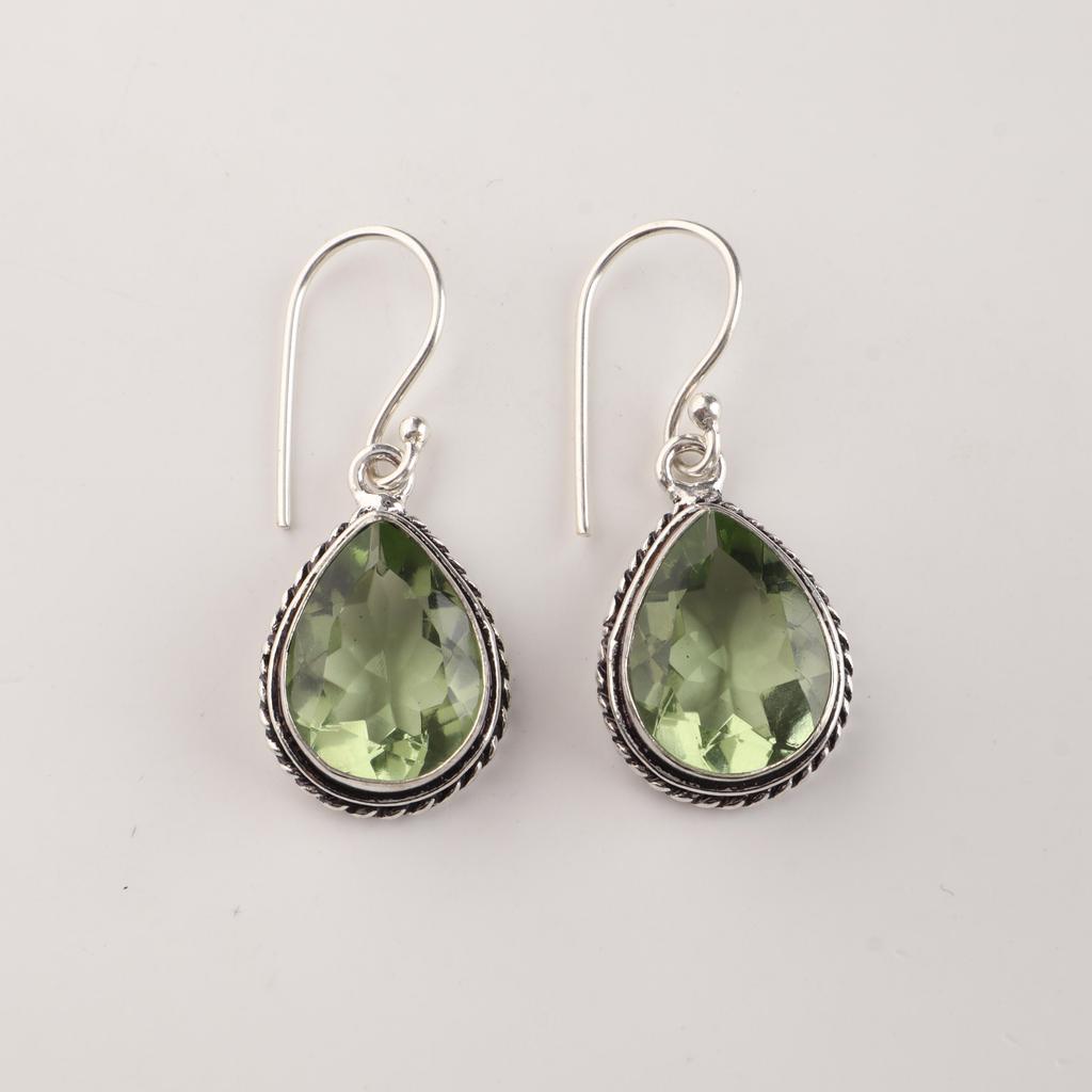 Green Amethyst Gemstone 925 Sterling Silver Customize Teardrop Earrings 1.5" Gift For Mom AEE-2-15