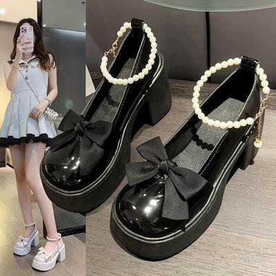 Coarse Heel Mary Jane High Heels Women Bowknot Women's Single Shoes 2024 Spring and Autumn New Fashion Small Leather Shoes