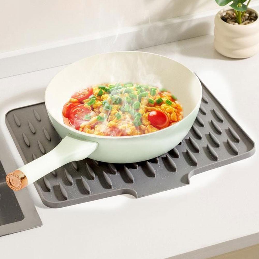 Silicone Dish Drying Mat with Built-in Drain Dish Drain Mat Non-Slip Dish Draining Mat for Kitchen Counter