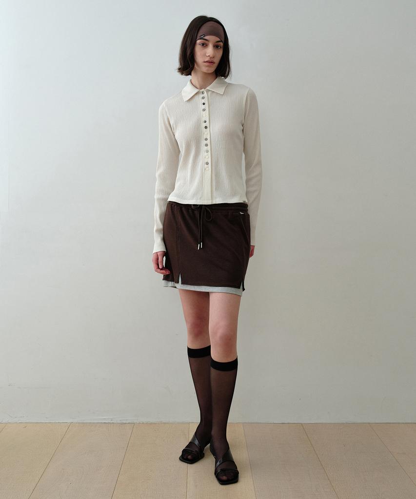 Simeteuligpeosenteu Knitlike Layered Mini Skirt / Brown