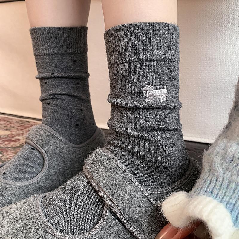 Cashmere Socks For Women Thickened And Warm Zodiac Socks Polka Dot Embroidery Vintage Slimming Pile Socks