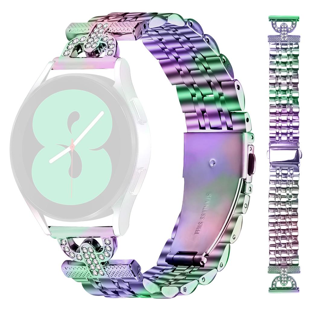 Watch Band for Garmin D2 Air X10/vivoactive 5/Venu Sq 2 7-Bead D-Shape Rhinestones Decor Stainless Steel Colored Watch Strap