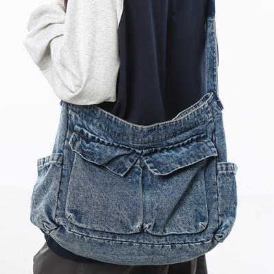 Crossbody Bag Washed Denim Cloth Shoulder Bag Men's Large-capacity Leisure Travel Versatile Commuting Class Book Backpack Women