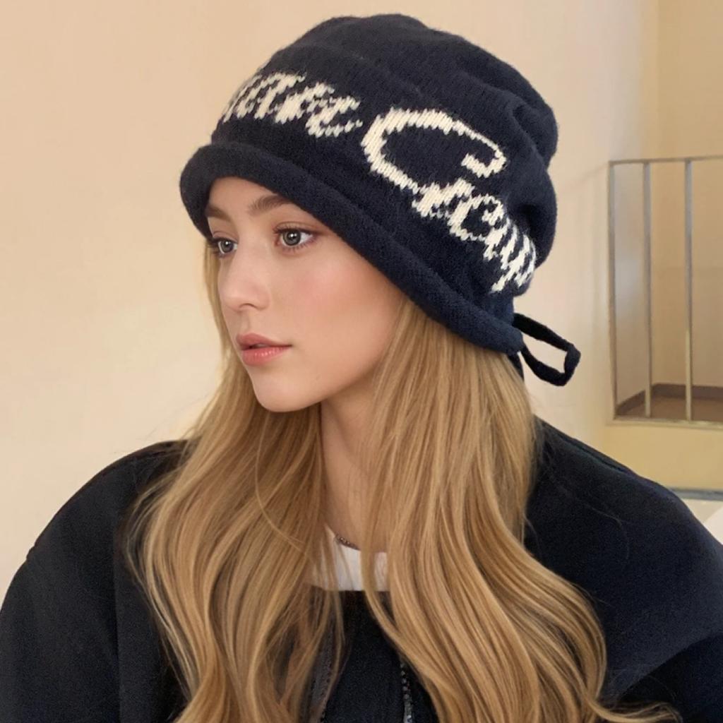 Neuer Stil Lässige Mode Wintermützen Trendige Beanies Mütze für Damen Streetwear Dandy Hut mit Kordelzug Winter Strickmützen