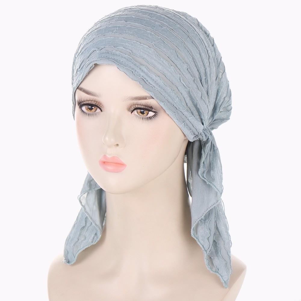 Fashion Ruffle Trim Women's Hijab Breathable Pleated Scarf Cap Head Scarf