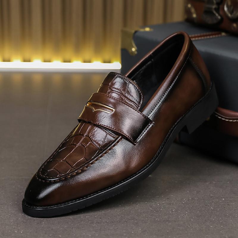 Retro Fashion New Penny Loafers For Men Pointed Black Brown Slip On Leather Casual Shoes Wedding Dress Homecoming Footwear