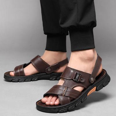 Fashion Summer Simple Sandals Breathable Genuine Leather Sandals Business Cowhide Sandals Roman Classic Sandals Comfortable Driving Shoe