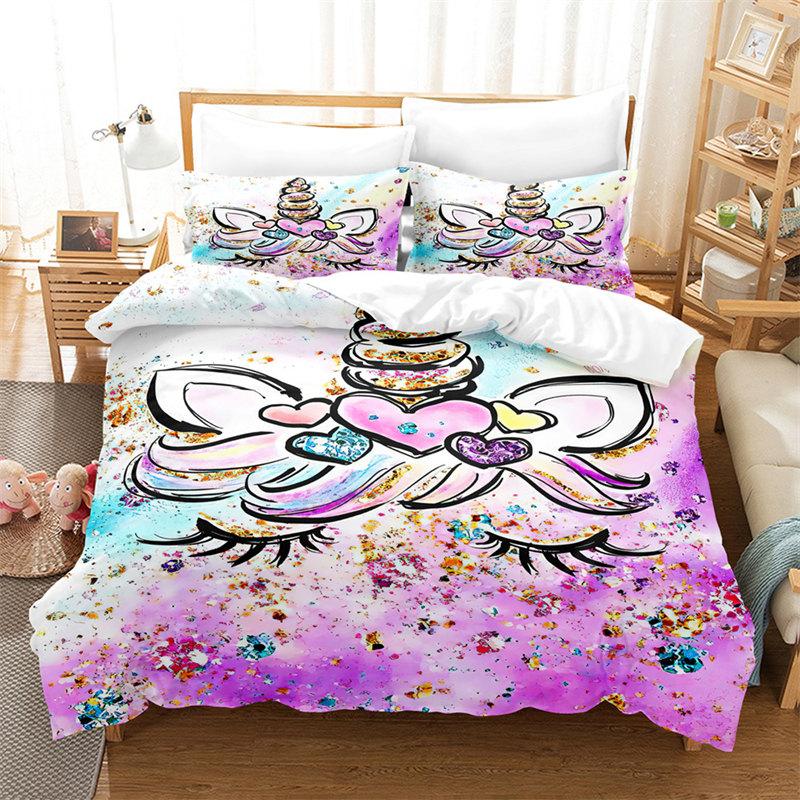Unicorn Duvet Cover Set Purple Aqua Unicorn Bedding Set Full Size Rose Unicorn Flower Dreamy Cartoon Sparkle Lilac Bedspread