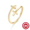 Stylish Simple Ring S925 Sterling Silver Personality Cross Drop Open Ring Cross Hipster Ring
