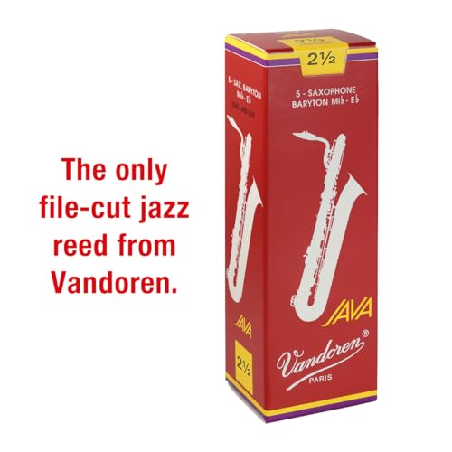 Vandoren Java Filed Red Cut Baritone Saxophone Reeds, 2-1/2 Hardness (Pack of 5)