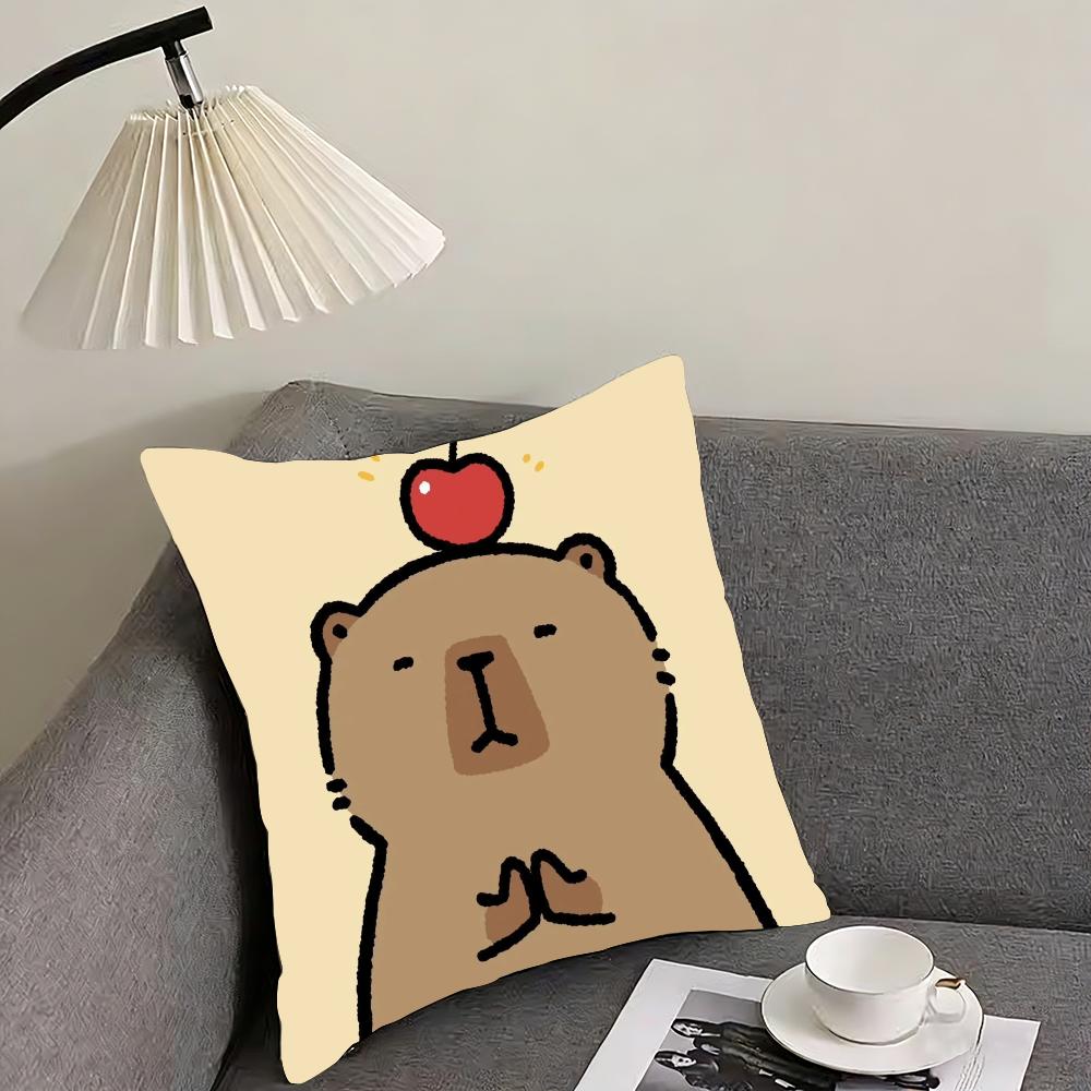 Capybara Cartoon Cute Cushion Cover Reversible Plush Pillow Cover – For Car, Sofa, Bedroom, Perfect As a Gift.