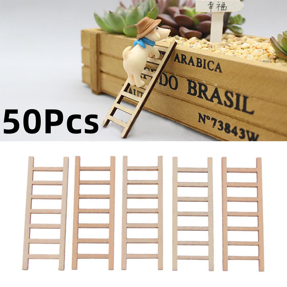 50pcs DIY Mini Wooden Step Ladder Miniature Handcraft Micro Landscape Ornament Fairy Home Decoration Garden Supplies