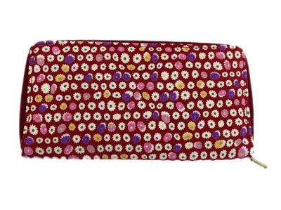 Uni Made In Futago Chirimen Japanese Pattern Round Long Small Flower Red [Wakomono Komonkobou] (0214) Seni, Japan, Wallet, Pattern,