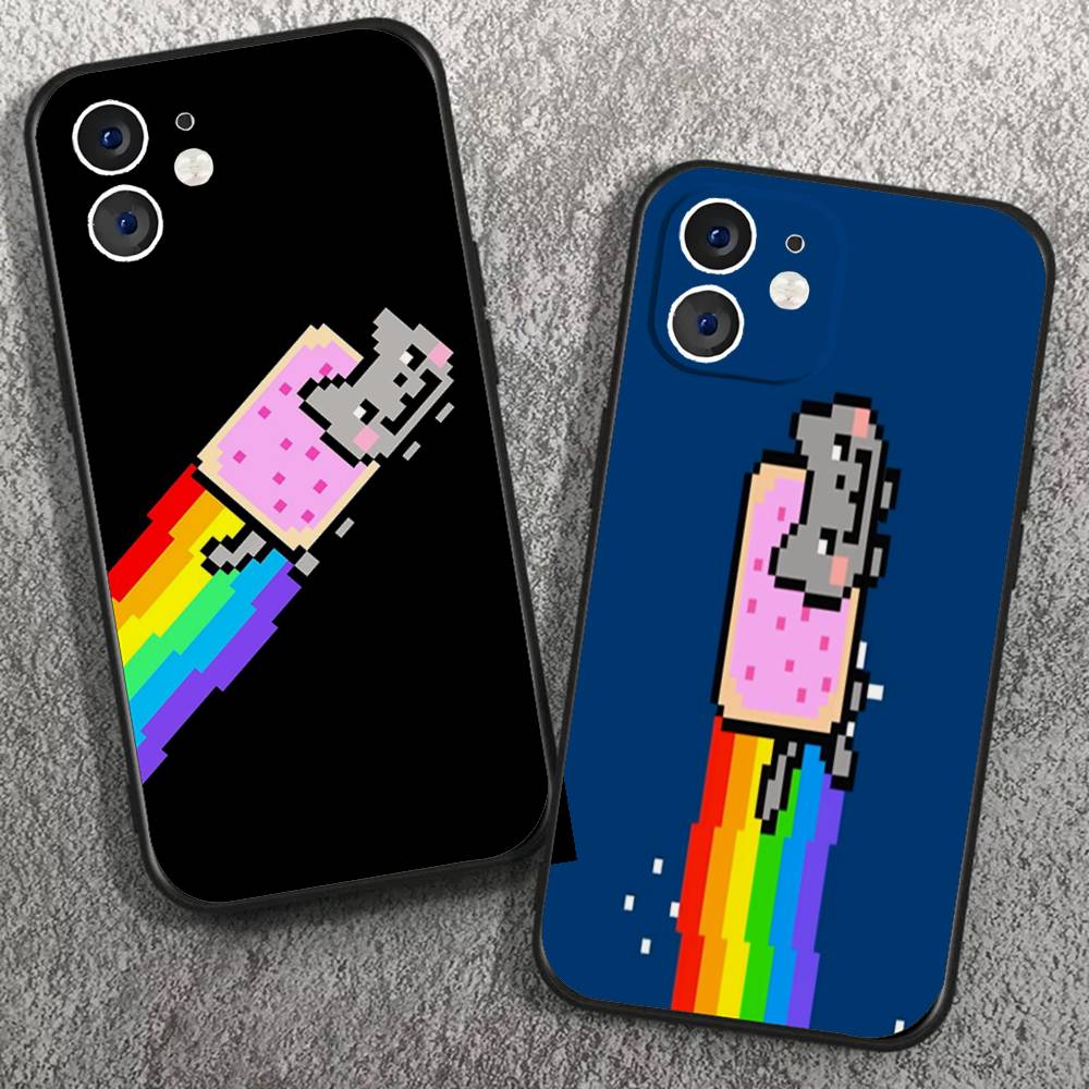 Game N-Nyan Cat Phone Case For IPhone 17 Air 16 15 14 13 Pro Max 11 12 Black Silicone Cover