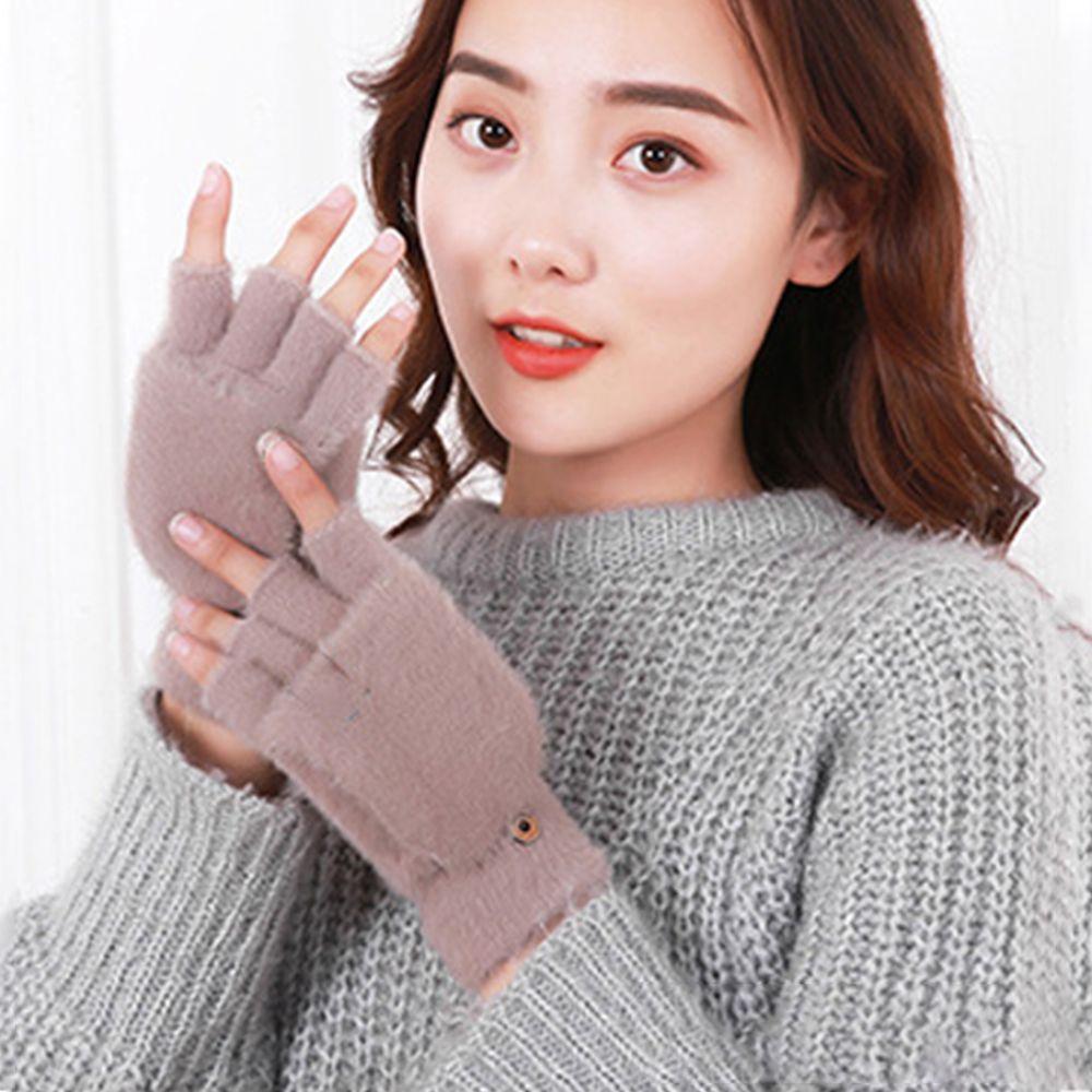 Solid Color Cute Plush Flip Gloves Half Finger Gloves Autumn Winter Gloves Korean Style Gloves
