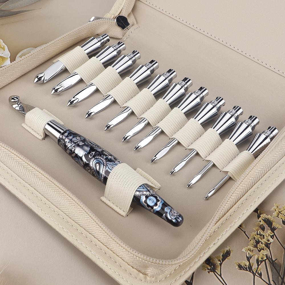 1set perfect gift high-end hand knitting tool set, aluminum detachable crochet hook with 11 replaceable crochet heads with bag