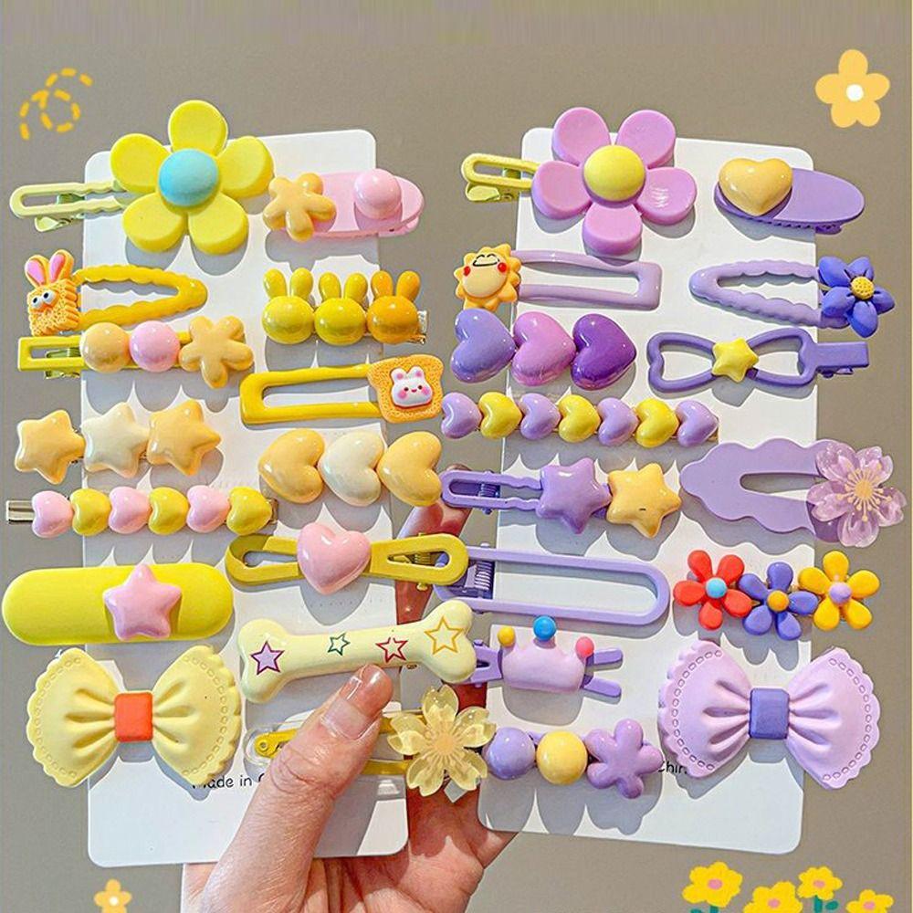 14Pcs/Set Fashion Cute Hair Clip Rabbit Bows Barrettes Lovely Heart Shaped Side Clip for Children