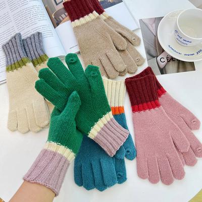 New Dong Dong Gloves Female South Korea Color Knitting Wool Warm Autumn and Winter Lovers Point Touch Screen Into Cold