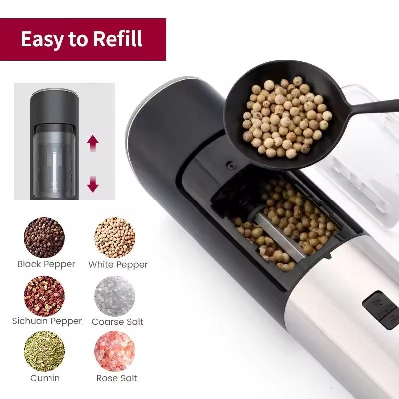Electric Salt and Pepper Grinder,With LED Indicator,Automatic,Pepper Mill,Adjustable Coarseness Spice Salt Pepper,BBQ Grinder