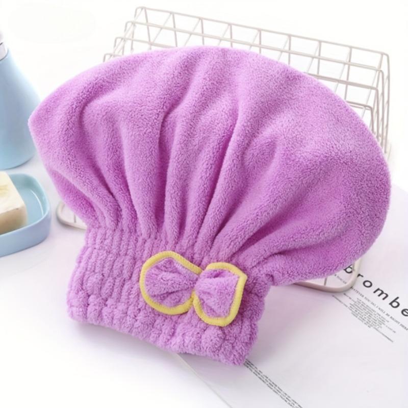 1pcs Coral Fleece Dry Hair Cap Women's Thickened Super Strong, Absorbent Fine Fiber Bow Shower Cap