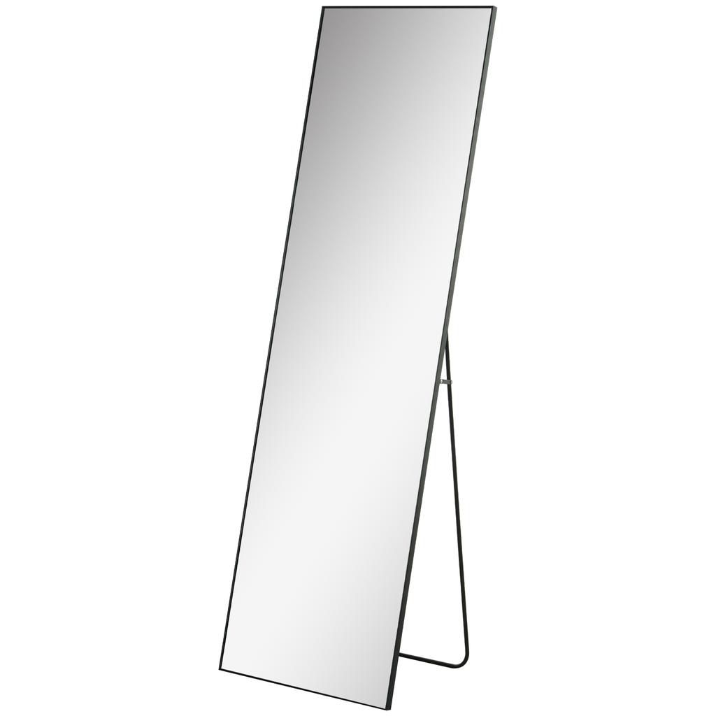 Full Length Mirror, Aluminium Alloy Framed Full Body Mirror with Tempered Glass, Standing or Wall Hanging, Black