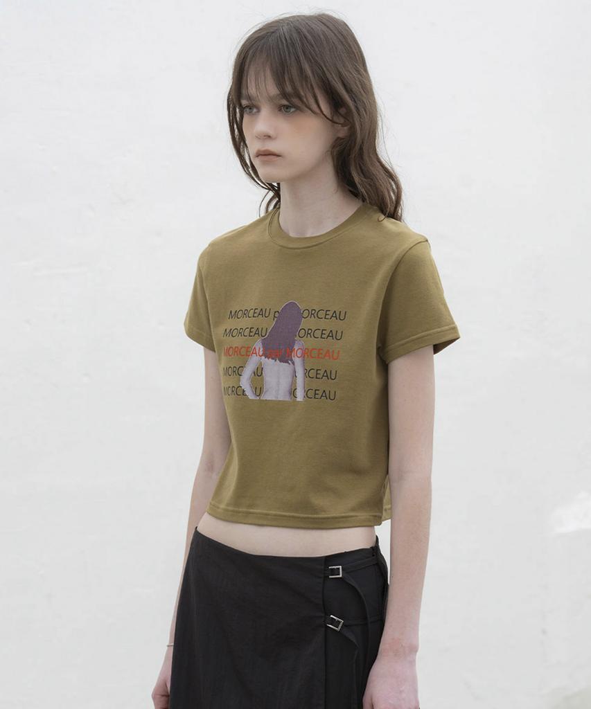 Mosyupamosyu Moshi Girl Crop Short Sleeve T-Shirt [Olive Green]