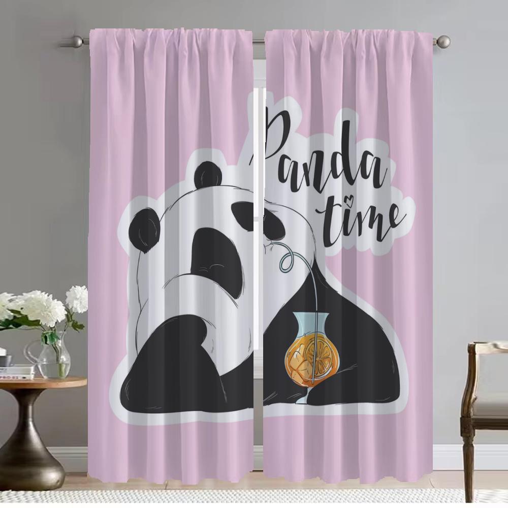Curtains Child Room Cute Panda Home Interior Curtains for Living Room Partition Blackout Curtain Shades Tulle for Bedroom Camera