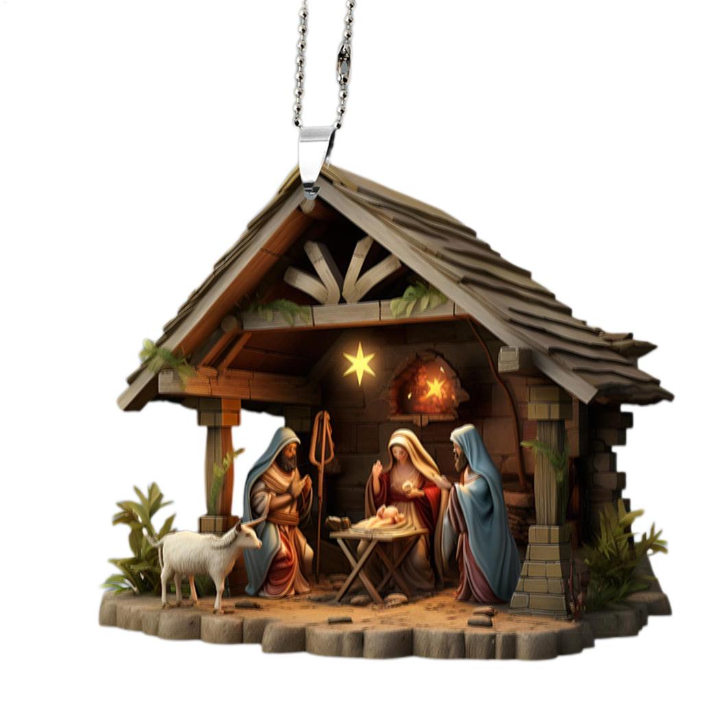 Christmas Tree Jesus Pendant Ornament Family Prayer Scene Pendant Bright Colored Car Decoration Pendant Home Decorations