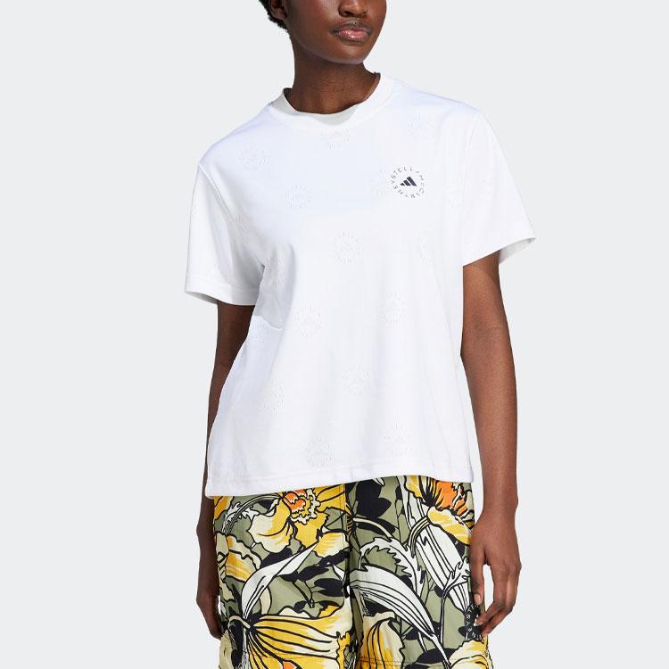 Adidas Solid Color Logo Crew Neck T-Shirt Women Tops White HS4244