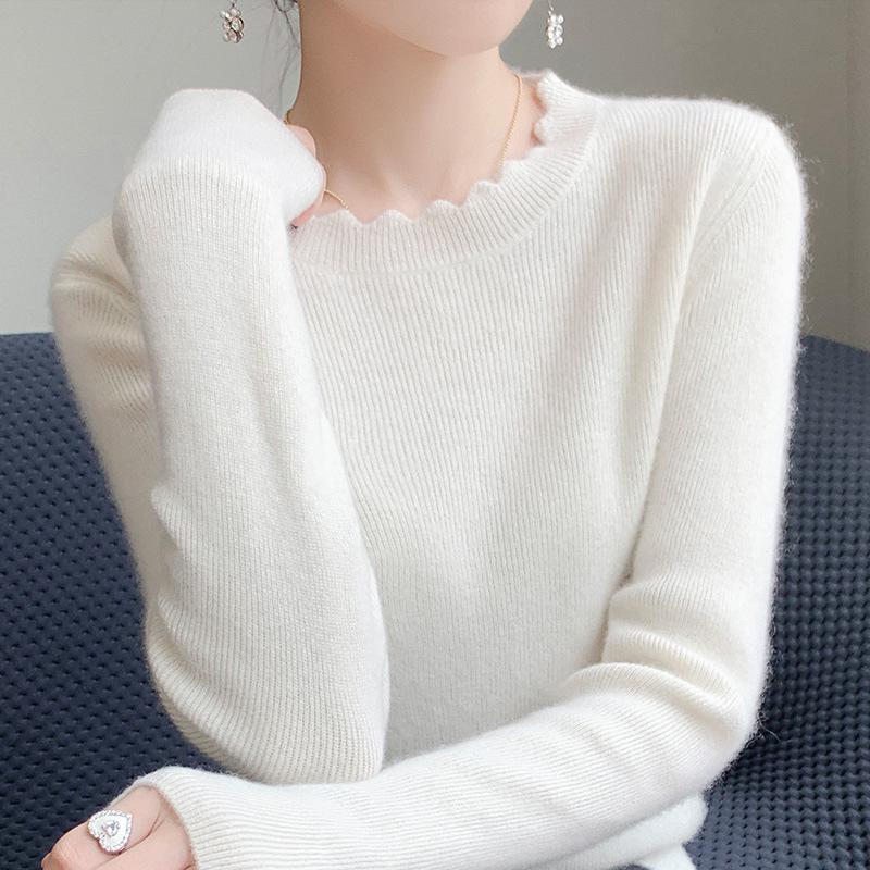 

Модная кружевная футболка с круглым вырезом для женщин, новая облегающая трикотажная кофта с длинным рукавом для осени и зимы S