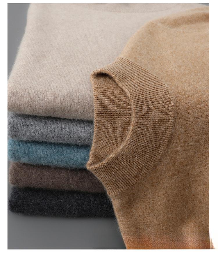 Men's Pure Wool Cashmere Knit Pullover - Autumn/Winter Half-High Neck Sweater