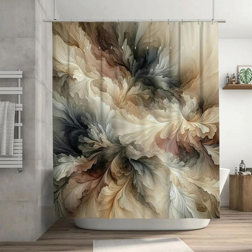 Abstrakter Blumiger Duschvorhang Badezimmer Dekoration Moderner Wasserdichter Stoff Duschvorhänge für Badewanne Verschiedene Farben erhältlich