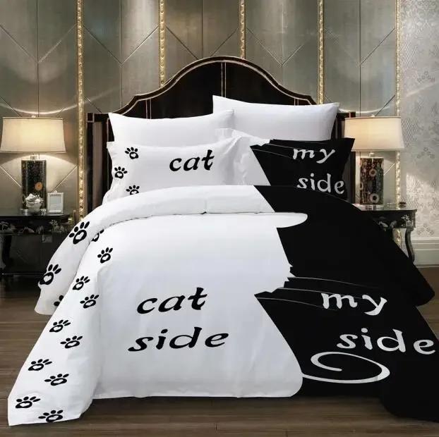 

Черно-белый комплект постельного белья с изображением кошки/собаки/он и ее пары, постельное белье, наволочка, индивидуальный комплект пододеяльников, покрывало 70x133cm 2pcs