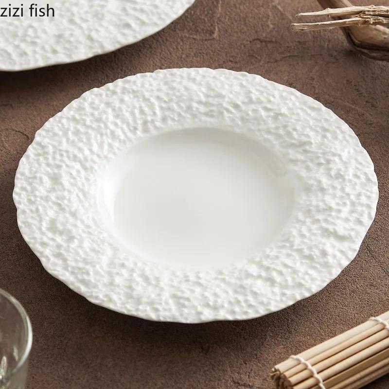 Assiette à bord large en céramique à motifs rocheux, assiette à steak, assiette à pâtes, assiettes à dessert, assiettes à sushi, vaisselle de spécialité pour restaurant