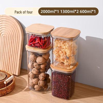 Wutuo Square Kitchen Grain Storage Jar Set with Bamboo Lids