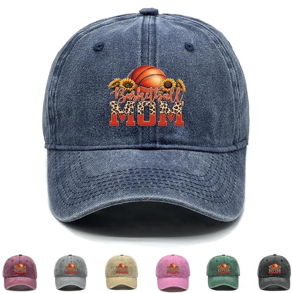 Basketball MOM" Sunflower Print Adjustable Baseball Cap, Sports Flat Cap Cotton Sun Protection Sun Visor Leisure Snapback Sun Hat