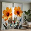 2 Stück Vorhänge mit orange-blauem Blumenmuster   Polyesterstoff   maschinenwaschbar   geeignet für Schlafzimmer-Wohnzimmer-Dekoration