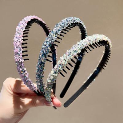Sweet Crystal Teeth Headband Thin Face Wash Hair Hoop Fashion Rhinestones Antislip Hairband  Women
