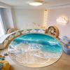 Immersive Wave Beach Round Carpet for Living Room Decoration Terrace Courtyard Antiskid Rug Easy Clean Fluffy Mat for Children