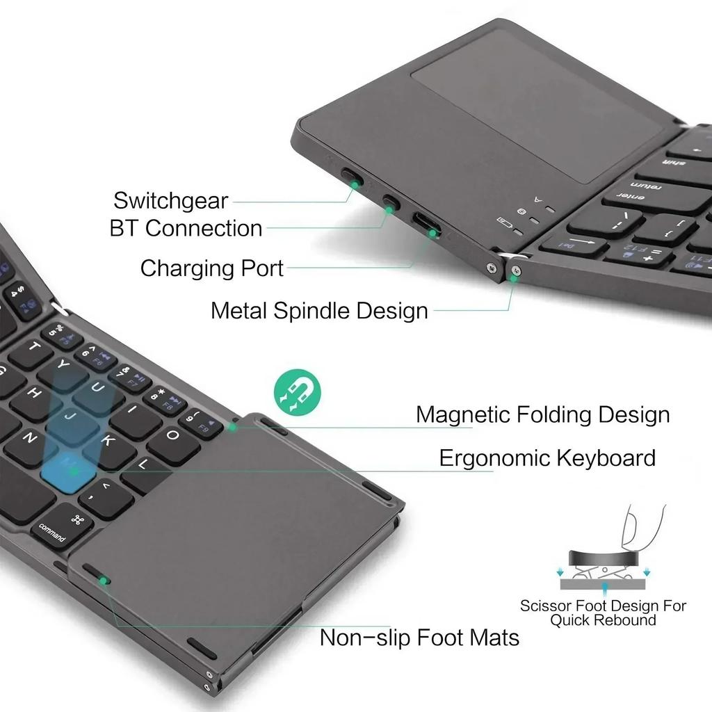 STONEGO 2-fold / 3-fold Ultra-thin Wireless Keyboard with Touchpad Bluetooth Keyboard Tablet PC Mobile Phone Mini Keyboard