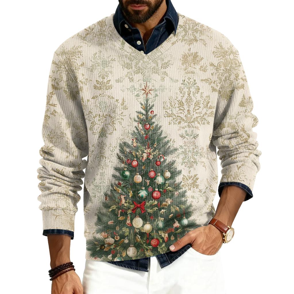 Herren V-Ausschnitt Langarm Rippstrick Pullover