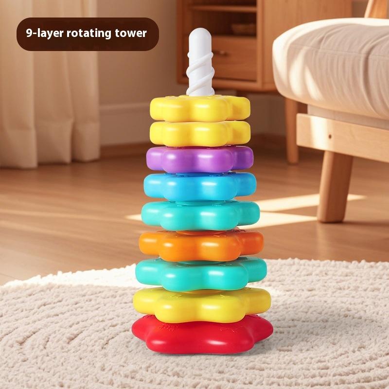 

1 Набор Монтессо Вращающаяся Радужная Башня Детские Игрушки для Складывания Дети Развивают Моторику Игра Вращающаяся Игрушка для Складывания Подарки as the picture