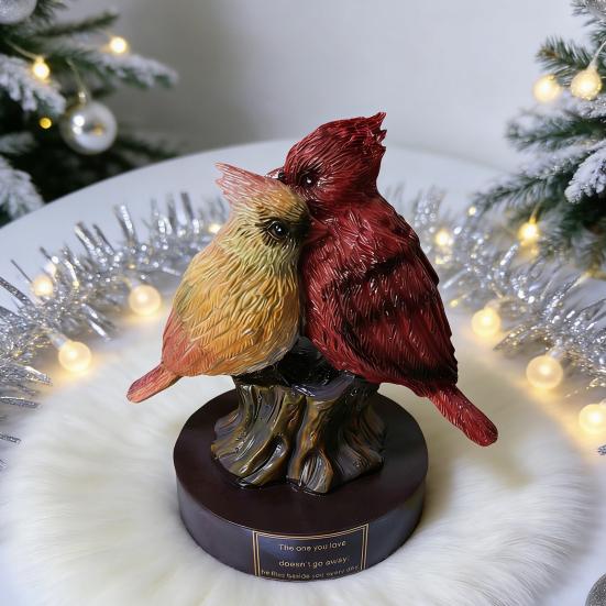 Couple Bird Statue 6" Male And Female Red Birds Figurine Collectible Resin Animal Sculpture for Living Room Home Table Shelf Decor