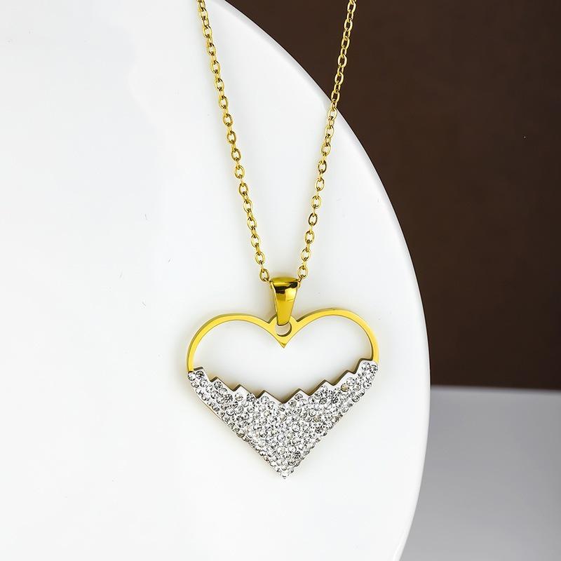 Women's Diamond-Studded Heart Necklace - High-End Titanium Steel Fashion Jewelry