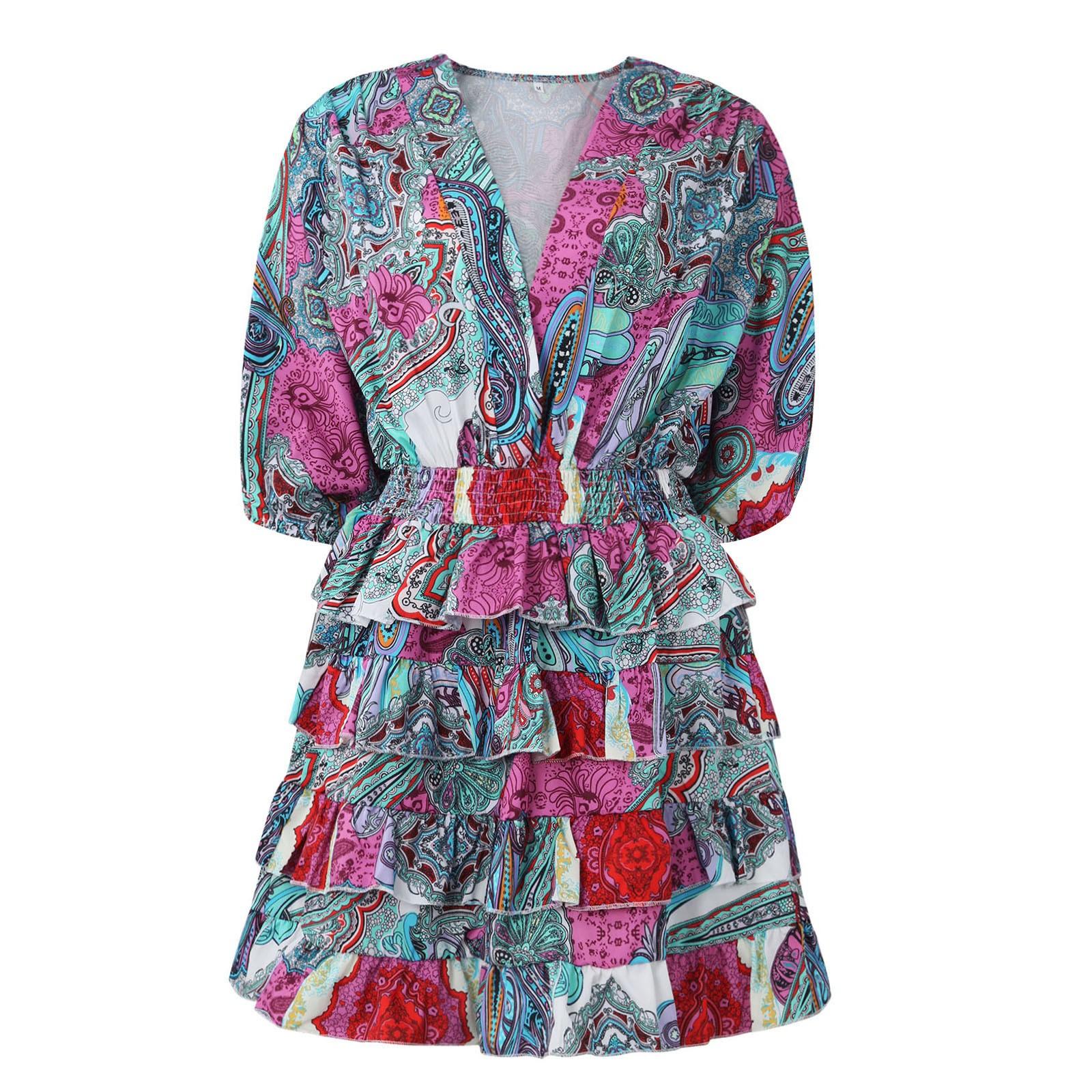 Женское модное платье с v-образным вырезом и принтом подол — фото 4