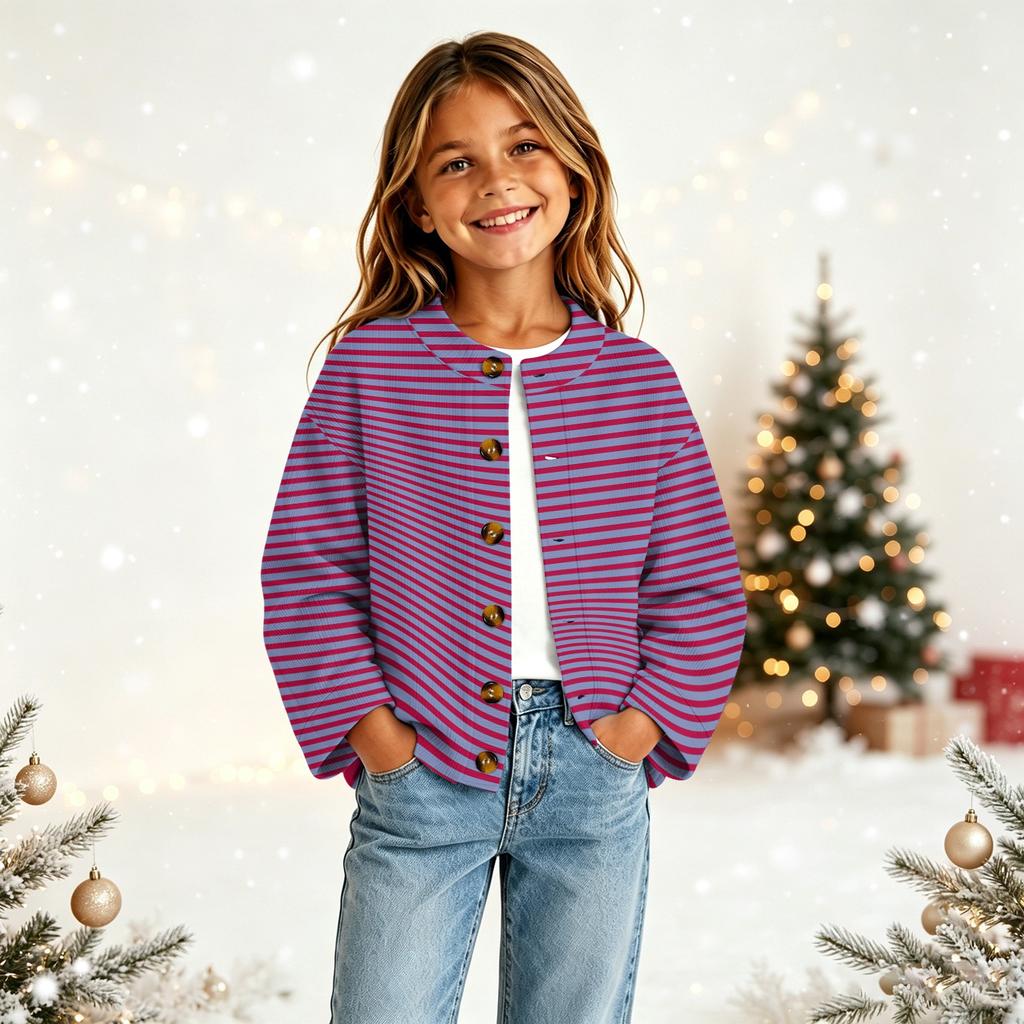 Girls' Fashion Printed Button-Front Cardigan for Casual Everyday Wear