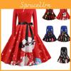 Elegantes Damen Langarm Weihnachts-Kostümkleid im Vintage-Nikolaus-Stil