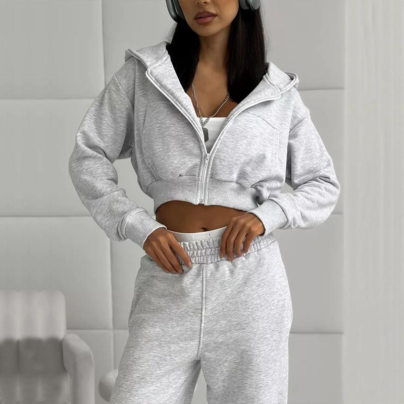 2026 Sexy Mode Lounge-Set Langarm Kapuzen-Crop-Top Shorts Cardigan Jogginghose 2-teiliges Outfit