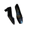 Spot second hair! Leather French single shoes women's spring summer square head evening wind thick heel bow beautiful work shoes
